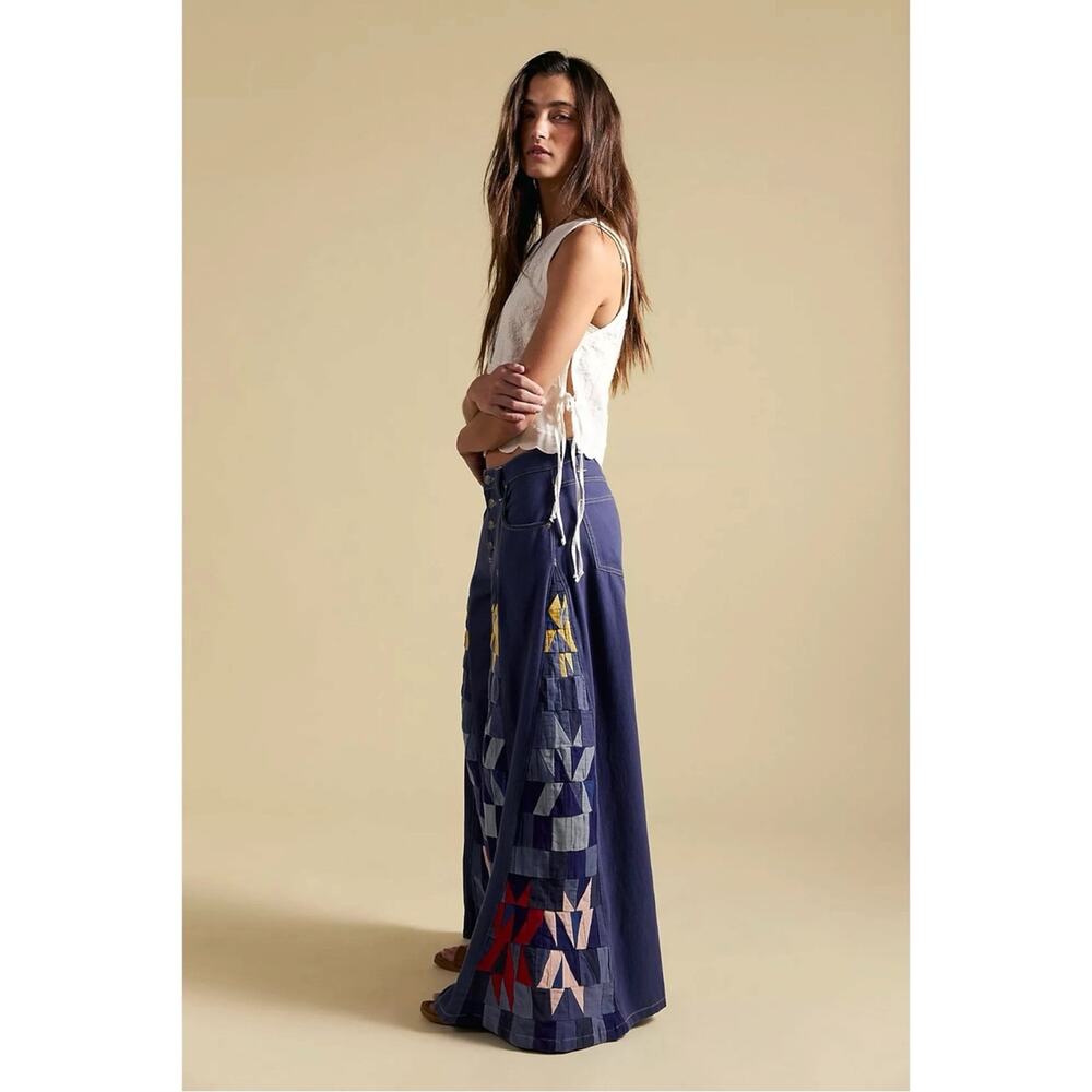 Free People Bohemian Retro 70s Kaleidoscope Patchwork Wide Leg Jeans Size 30 NWT - Picture 5 of 12